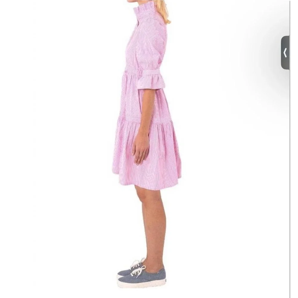 Gretchen Scott Pink Stripe Teardrop Dress Ruffle Tiered Preppy Coastal Small